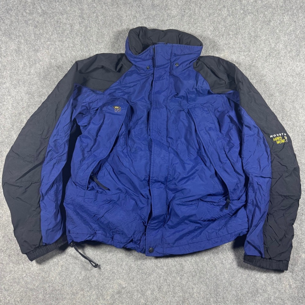 Mountain Hardwear Jacket Men L Blue Black Technical Shell Fleece Collar Conduit